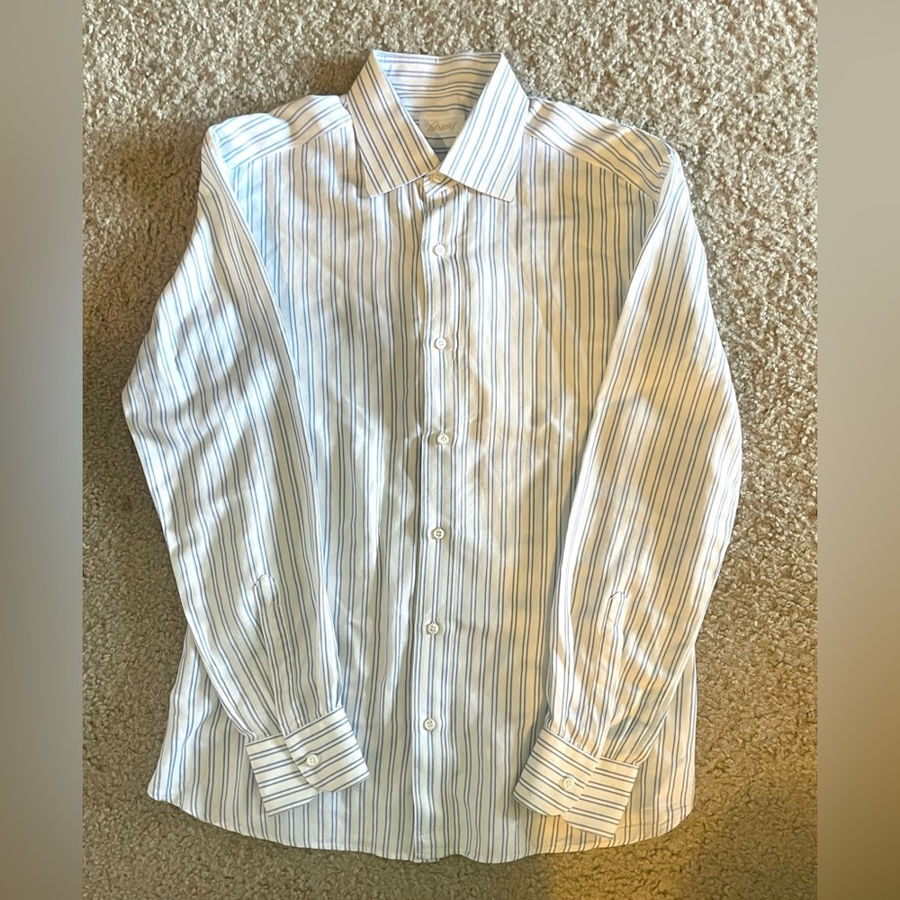 Brioni White and Blue Striped Dress Shirt Vintage